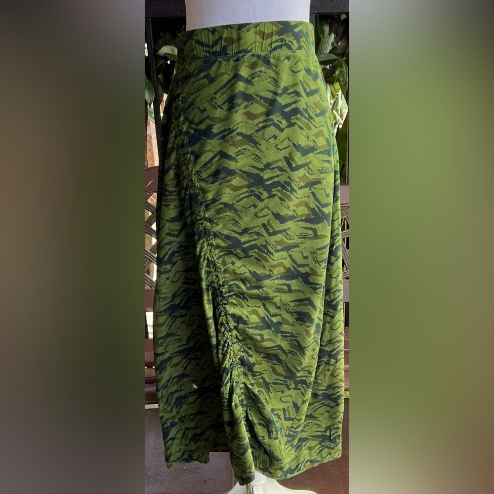 Elaine Kim camo silk drawstring maxi skirt